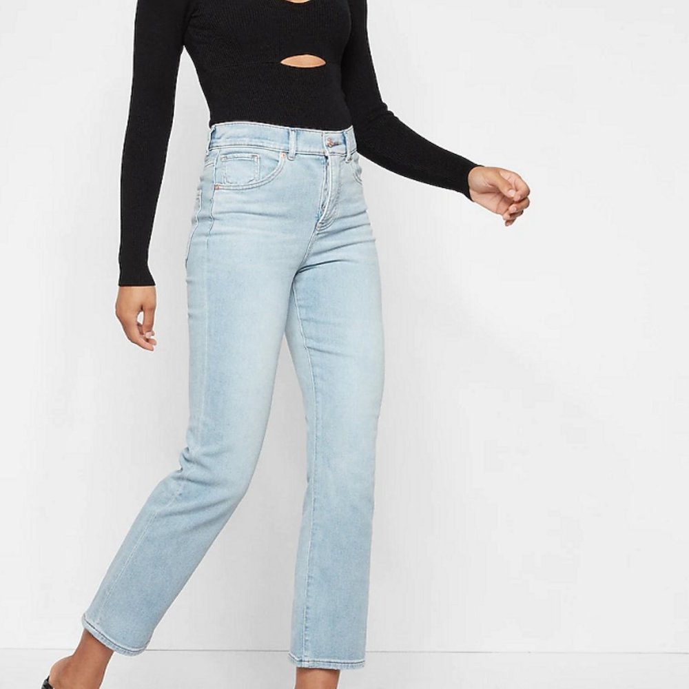 Express High Waisted Light Wash Straight Ankle Jeans - 2S
